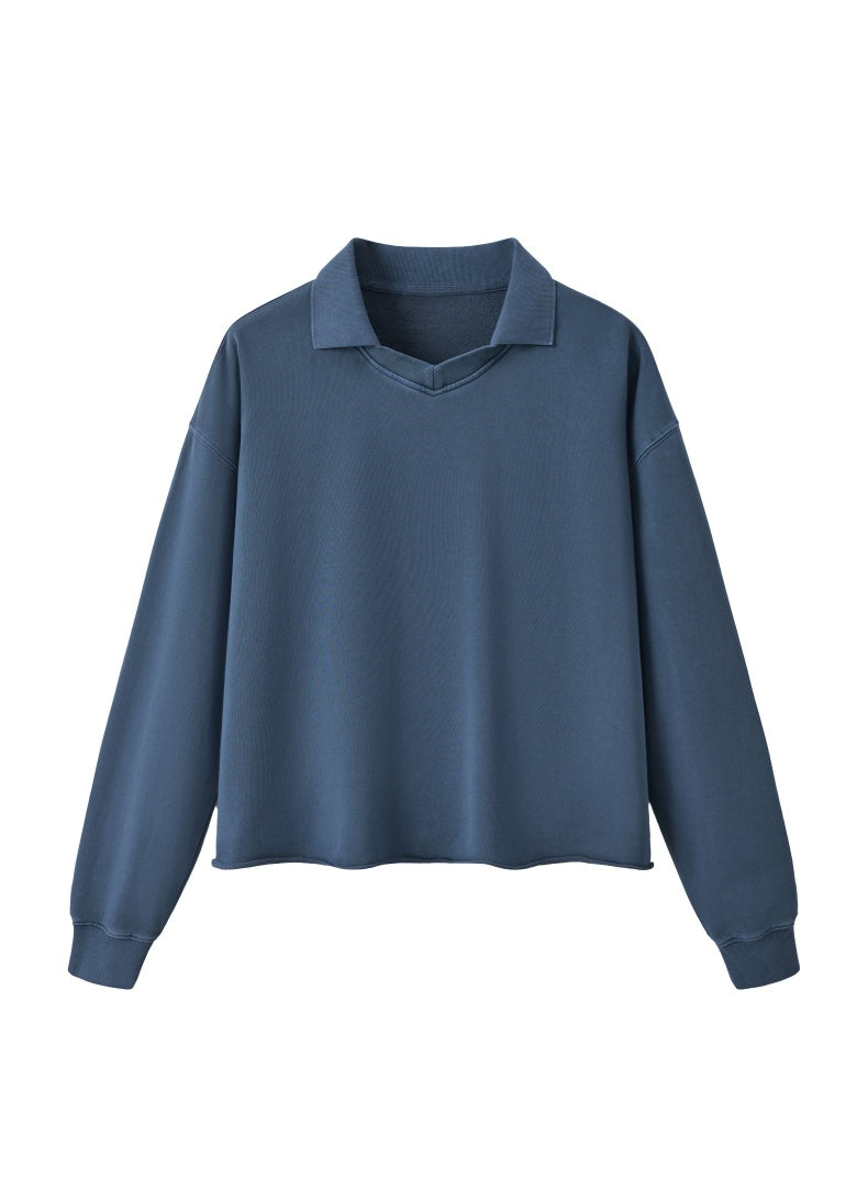 Washed Boxy V-Neck Terry Sweatshirt
