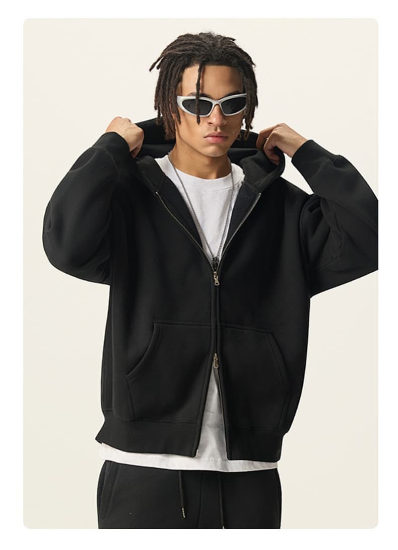 Washed Boxy Double Zip Hoodie Jacket