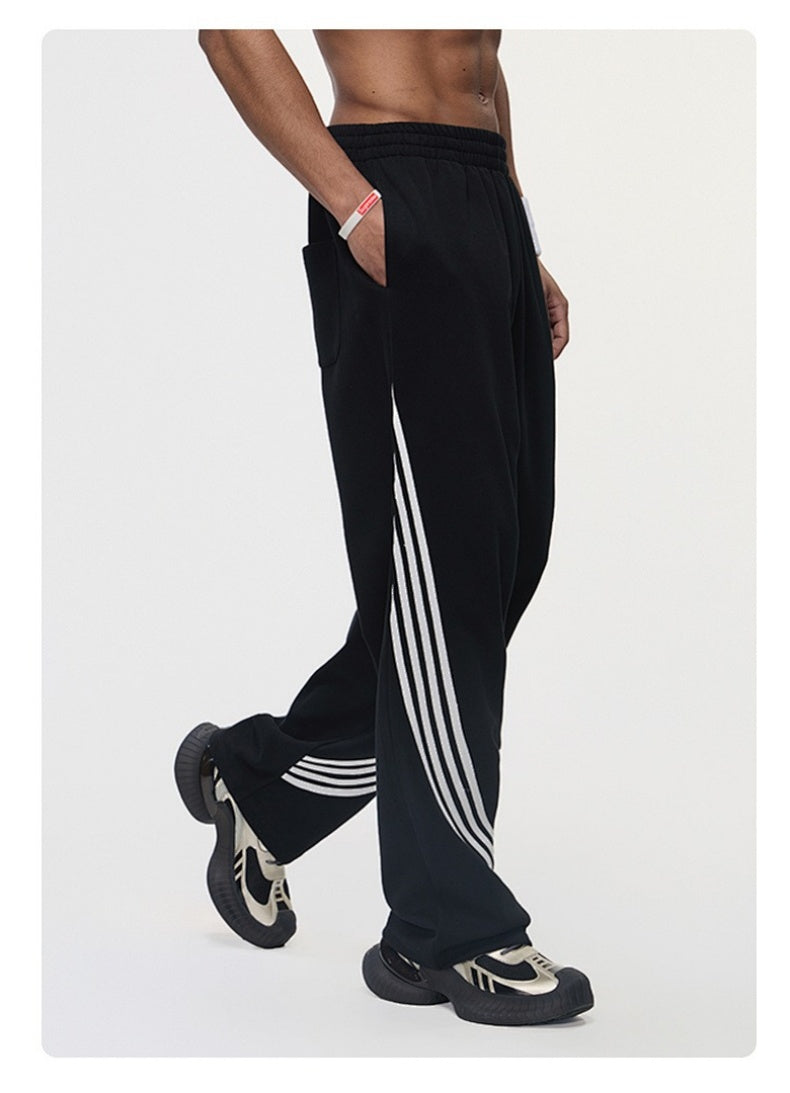 Color-Block Striped Wide-Leg Drawstring Pants