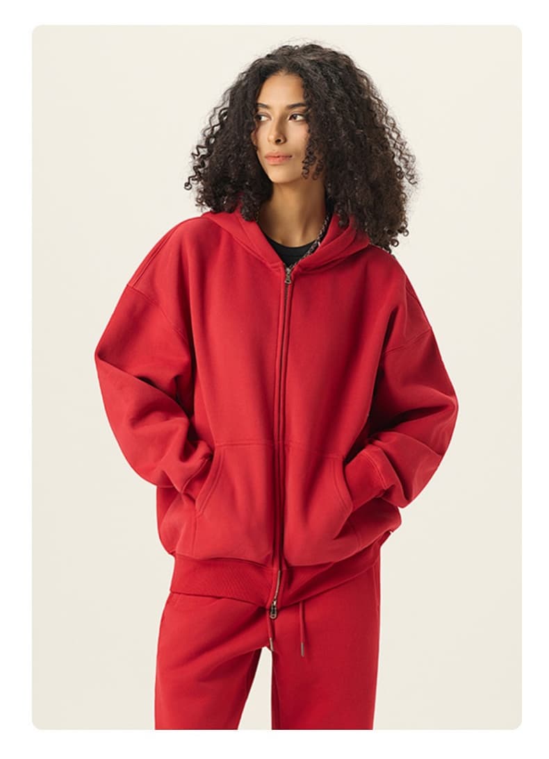 Washed Boxy Double Zip Hoodie Jacket