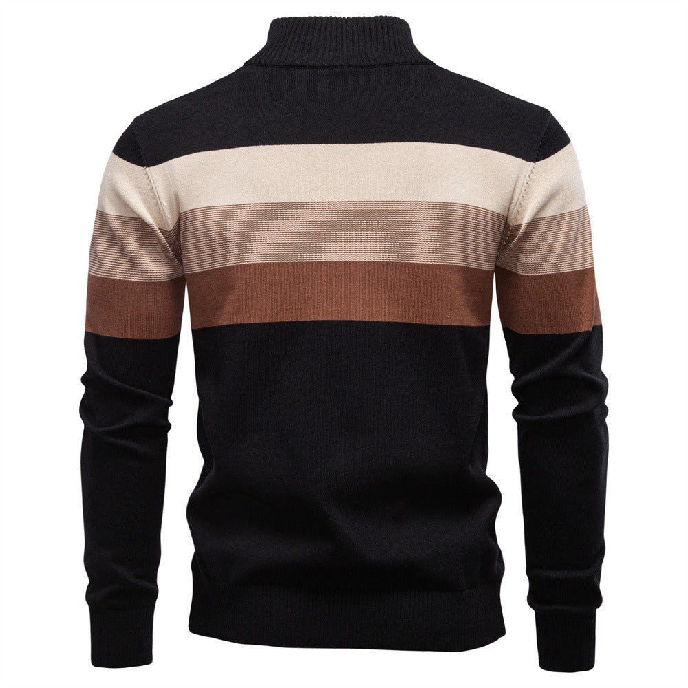 Men’s Striped Mock Neck Pullover Sweater