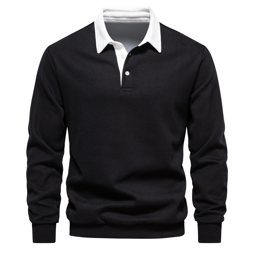 Men’s Long Sleeve Solid Color Polo Sweatshirt